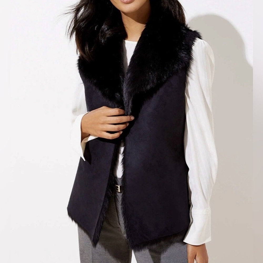Ann Taylor LOFT Reversible BLACK Faux Shearling Vest Size M/L